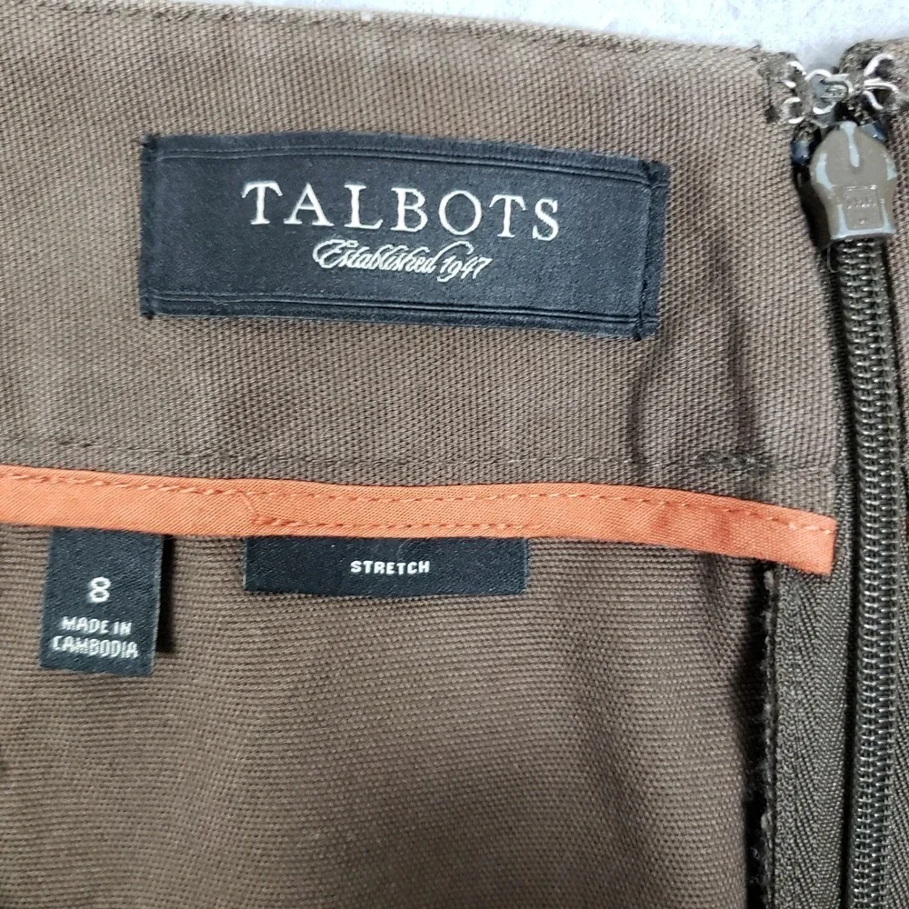 Talbots Brown Stretch Cotton Pencil Skirt Office Professional Career Size 8